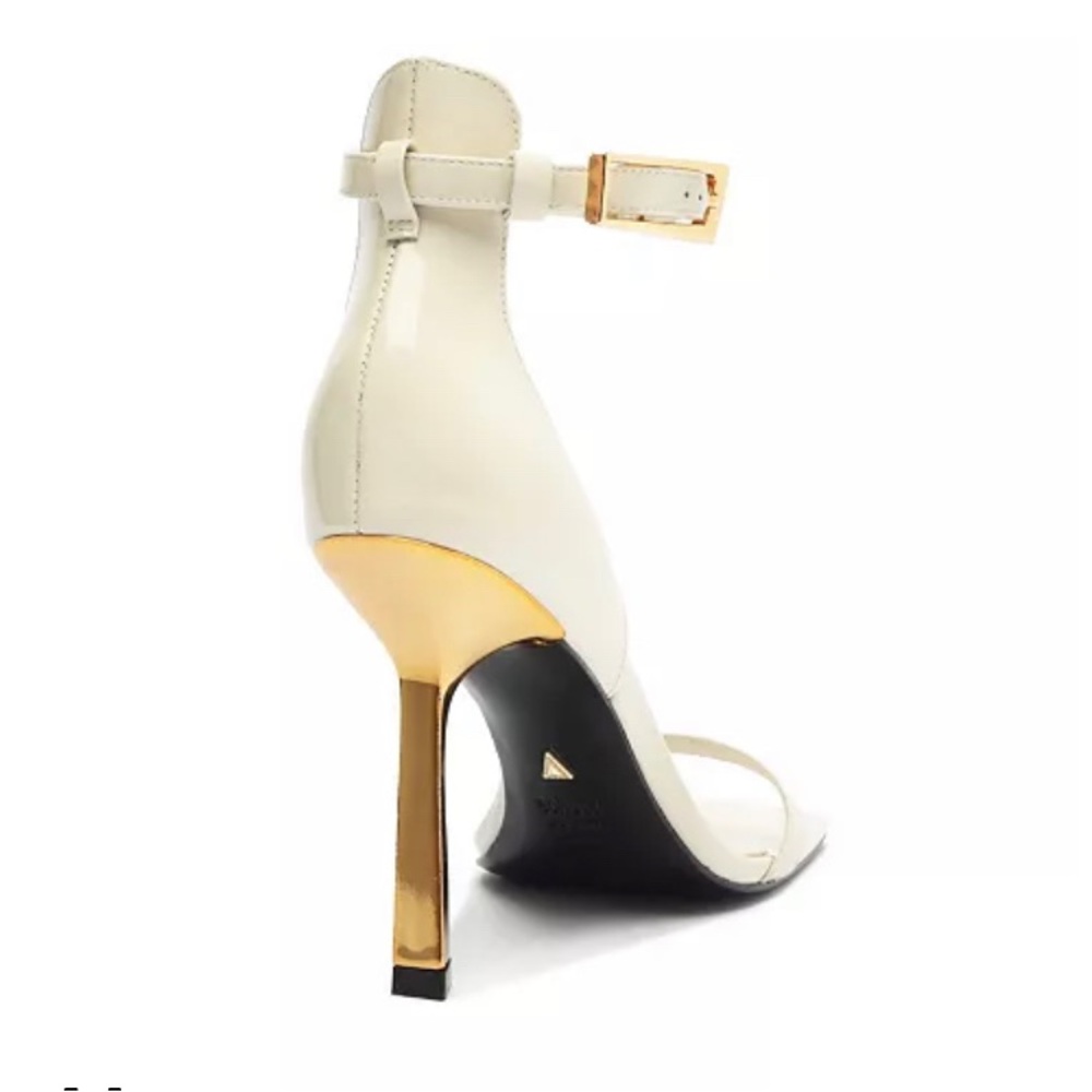 SCHUTZ Cream and Gold Strappy Heels with Metallic Stiletto - Picture 2 of 3
